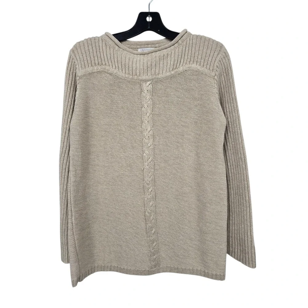 Vintage 90s Y2K Christopher Banks Cable Knit Sweater Women's SM Beige Minimalist